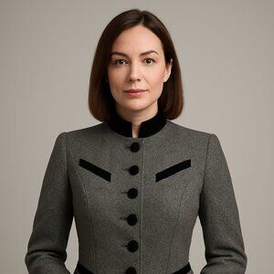 Elegant Women's Gray Blazer with Black Details